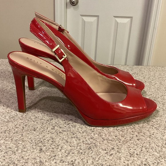 Kelly & Katie Red Lowyn Peep-Toe Sling Back Heels - Picture 2 of 11